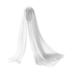 A flowing, sheer white fabric artfully draped in a minimalist design, resembling a ghostly figure in mid-air.