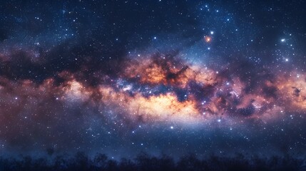Fototapeta premium Enchanting Milky Way Panorama with Glowing Galactic Core and Twinkling Constellations