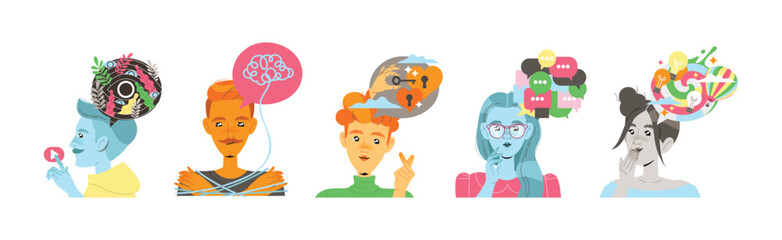 People Characters with Different Types of Thinking and Mindset Model Vector Set