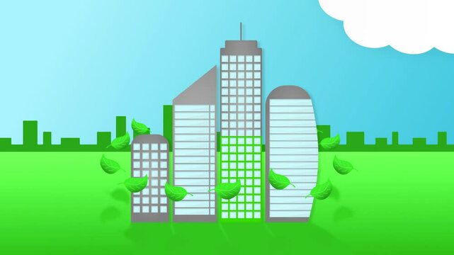 Des immeubles &eacute;cologique entour&eacute; de feuilles verte se transforme dans une d&eacute;marche environnemental et de RSE