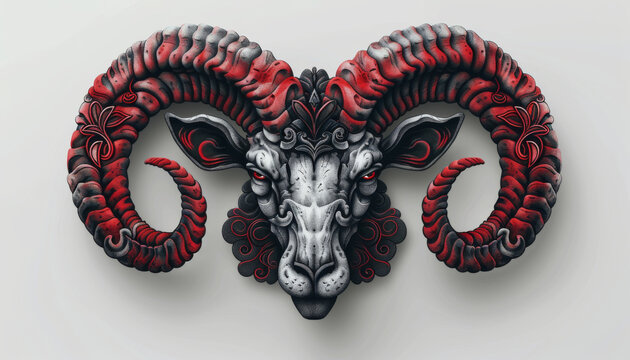 Intricate Ram Head with Swirling Horns