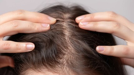 Fototapeta premium Close-up of Female Scalp with Thinning Hair