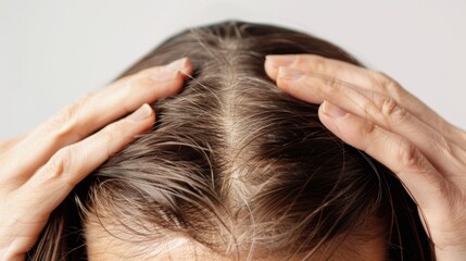 Naklejka premium Close-Up of Gray Hair on a Woman's Head