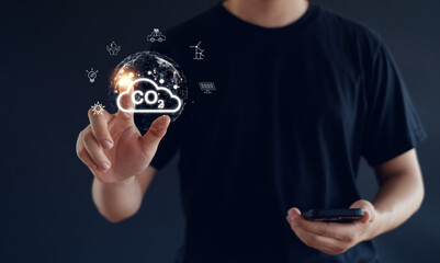 Concept of Reduce greenhouse gas emission for climate change,Green business, Save energy, CO2 icon,  save earth, protect the environment.