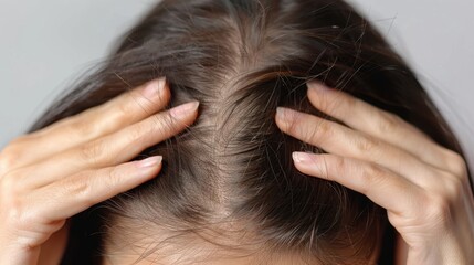 Naklejka premium Woman Checking for Hair Loss or Thinning