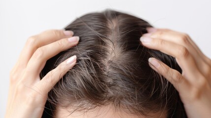 Obraz premium Close-Up of a Woman's Scalp with Thinning Hair