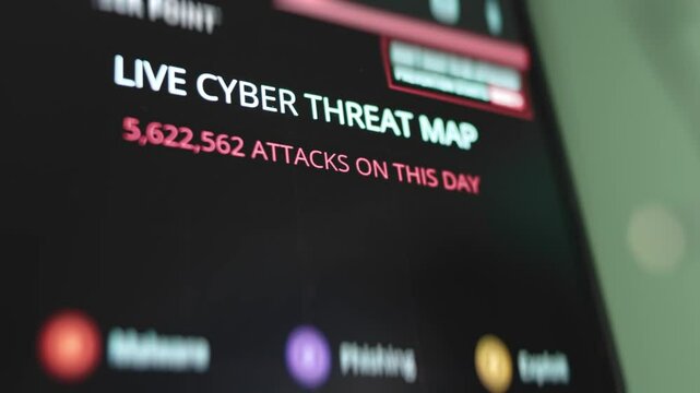 Number of cyber attacks real-time data on smartphone screen