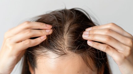 Fototapeta premium Close-up of a Woman's Scalp with Hair Loss