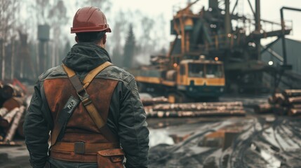 Fototapeta premium A worker wearing a safety helmet