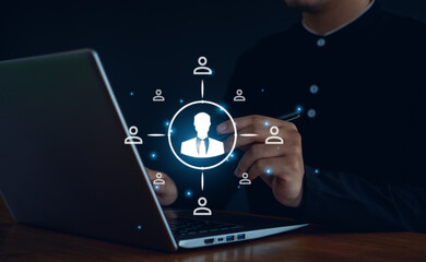 manager icon which is among staff icons for human development recruitment leadership, HRM or Human Resource Management,  HR manager concept.