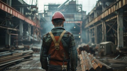 Fototapeta premium A worker wearing a safety helmet