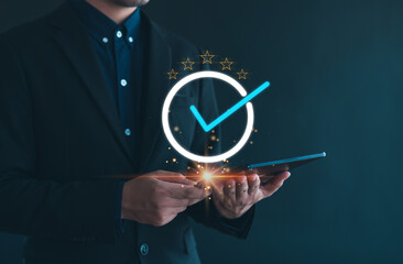 Shows the sign of the top service Quality assurance, Standards,Guarantee,service experience.  ISO certification and standardization concept, satisfaction.