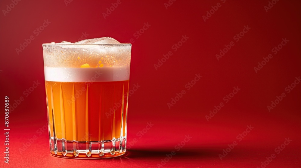 Sticker A Glass of Orange Juice on a Red Background