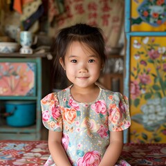 Portrait of a young girl in a colorful dress