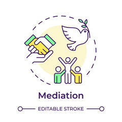 Mediation multi color concept icon. Dispute resolution, teamwork hands. Agreement finalization. Round shape line illustration. Abstract idea. Graphic design. Easy to use in infographic, presentation