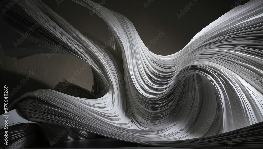 Sticker Abstract artistic composition of flowing white paper sheets creating dynamic curves and shapes.