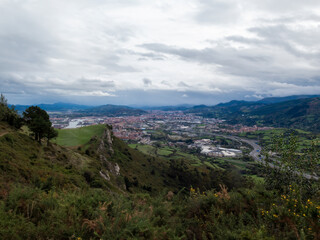Panoramic view of a city and surrounding landscape in bizkaia. Cityscape and geography concept