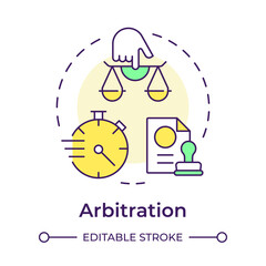 Arbitration multi color concept icon. Employment contract, time management. Productivity control. Round shape line illustration. Abstract idea. Graphic design. Easy to use in infographic, presentation