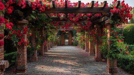 Pergola with climbing rose plants, smart features