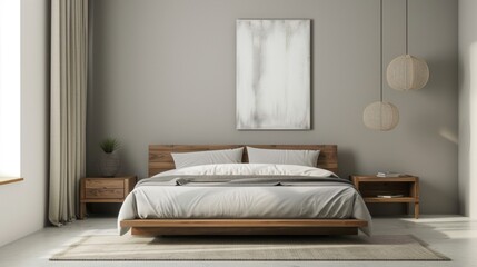Modern Minimalist Bedroom Interior Design With Wooden Bed and Natural Light