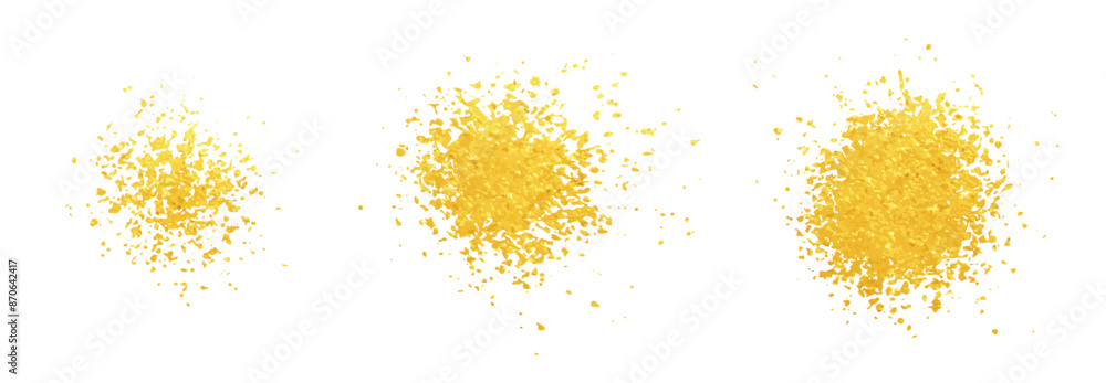Poster glittering gold splatter texture. set of vector sprayed, sprinkled specs, dust particles, tiny piece