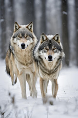 Naklejka premium two wolves in winter