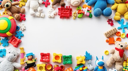 Obraz premium Assorted children's toys framing space for text