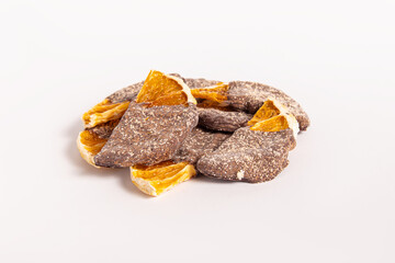 Orange in chocolate. Slices of dried orange in chocolate
