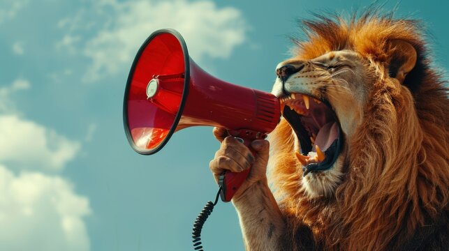 Lion Roaring Through a Megaphone