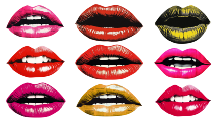 Silkscreen style of lip expression png cut out set