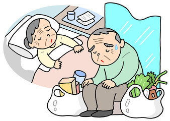 社会問題のイラスト - 老老看護・老老介護・介護難民・介護疲れ