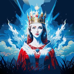 Fototapeta premium A majestic, domineering woman in a crown and medieval-style clothes, in strict style tones.