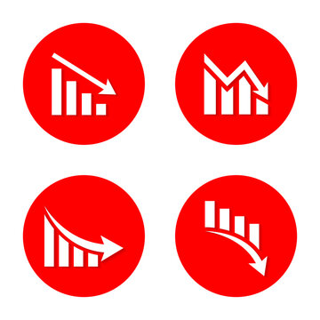 Decreasing graph icon with shadow. Bankrupt, market crash concept