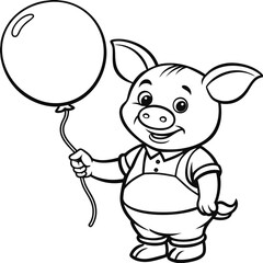Fototapeta premium outline of a piglet holding a balloon with plenty