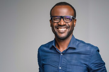 Fototapeta premium Handsome African man with white smile and glasses pose for portrait.