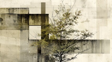 Abstract Art with Tree Silhouette and Grunge Background