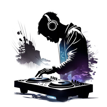 recommend clip art: dj turntable and vinyl record, silhouette, generative ai