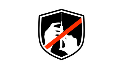 Stop Vaccination sign, black and red  isolated silhouette