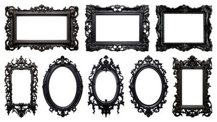 Gothic black frame png element set, transparent background