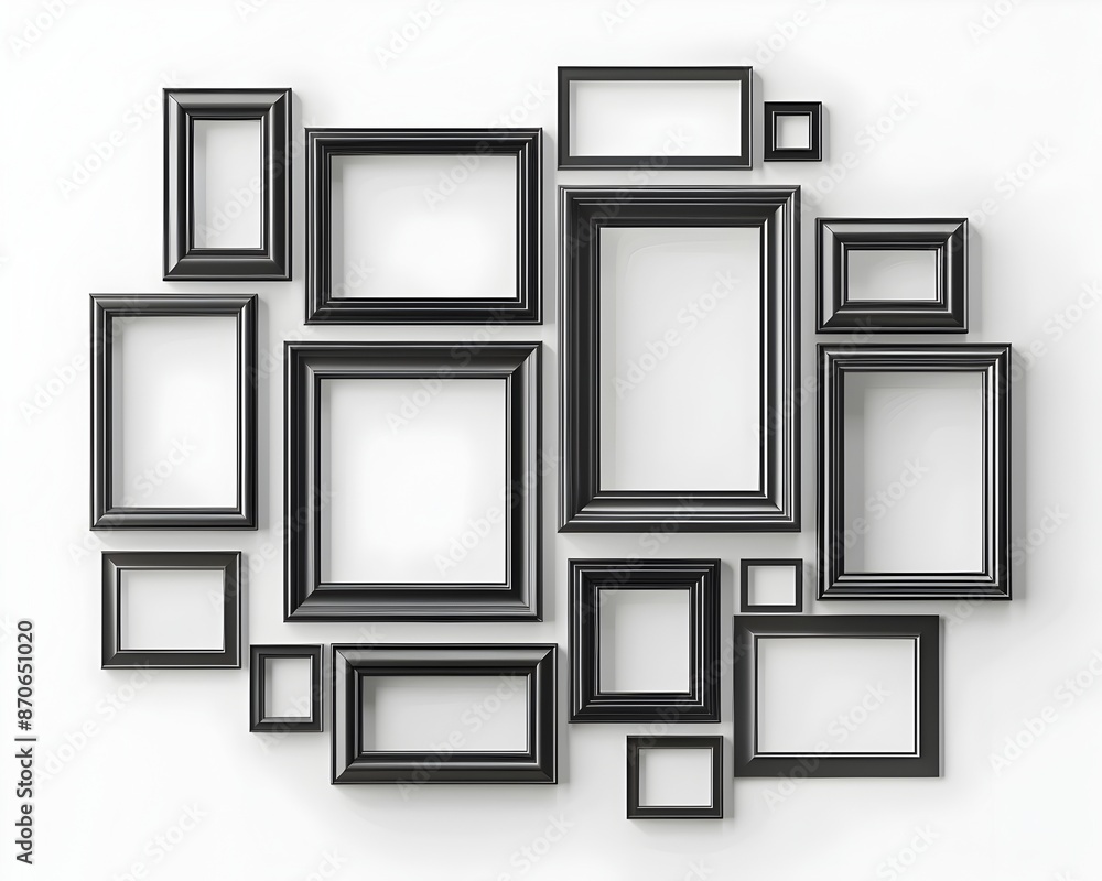 Poster interconnected frames creating a cohesive gallery display with minimalist and copy space