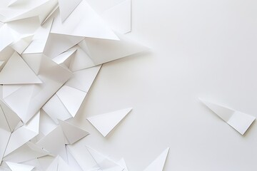 Obraz premium Scattered white paper planes on white background