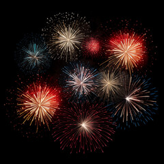 Naklejka premium DIfferent colros and types of fireworks in the sky background