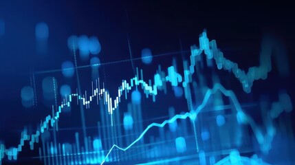 A blue background with stock market chart showing upward trend lines representing financial growth and success