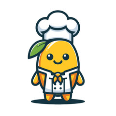 Obraz premium Cute mango cartoon mascot wearing a chef costume