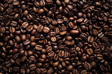 Naklejka premium Roasted Coffee Beans Close up, Coffee beans wallpaper, Coffee beans close-up, Coffee photography, Whole bean coffee tile