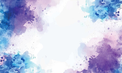 abstract watercolor violet blue rectangle frame, background with splashes