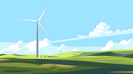 Obraz premium windturbine on green field. flat vector graphic. simple. green, blue, grey
