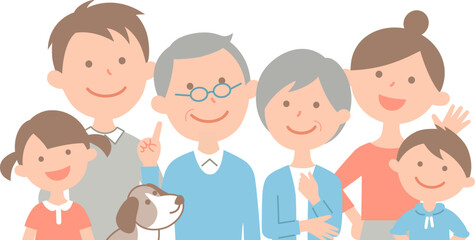 6人家族とペットの上半身　正面