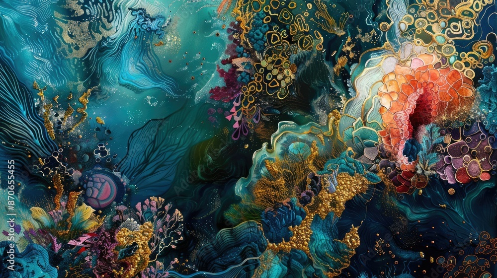 Poster abstract artwork with deep ocean textures and swirling blue patterns, creating captivating visual im