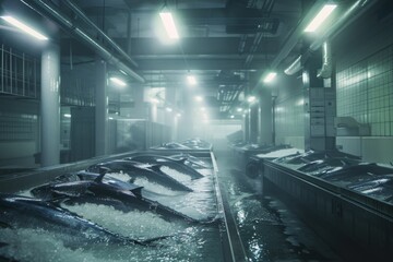 Immerse yourself in the frosty atmosphere of a tuna freezing room, where seafood is kept fresh through advanced refrigeration.